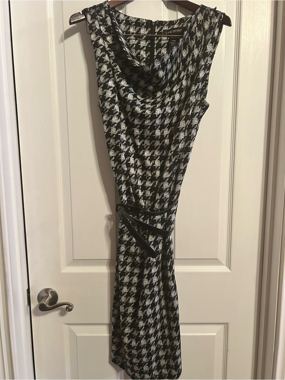 Lane Bryant 14/16 Black and White Houndstooth Cowl Neck Sheath Dress